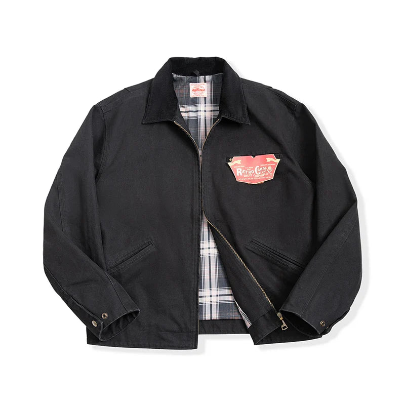 Foreman tan canvas work jacket classic collar cotton-lined rugged lightweight men's outerwear