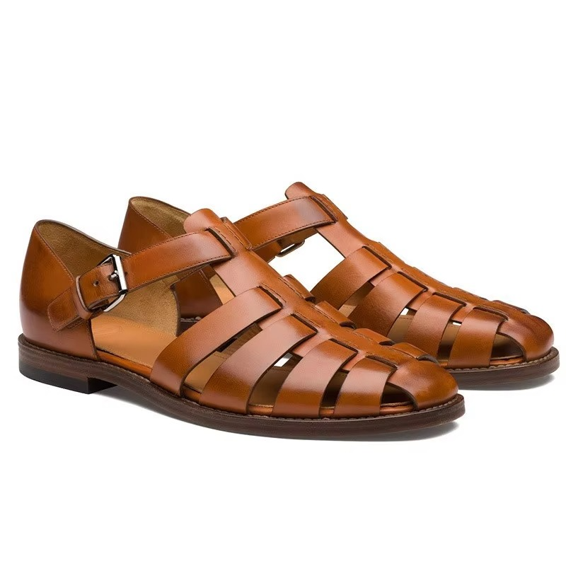 Wavlynn Mens Summer Leather Dress Sandals With Woven Straps For Formal Outdoor Wear