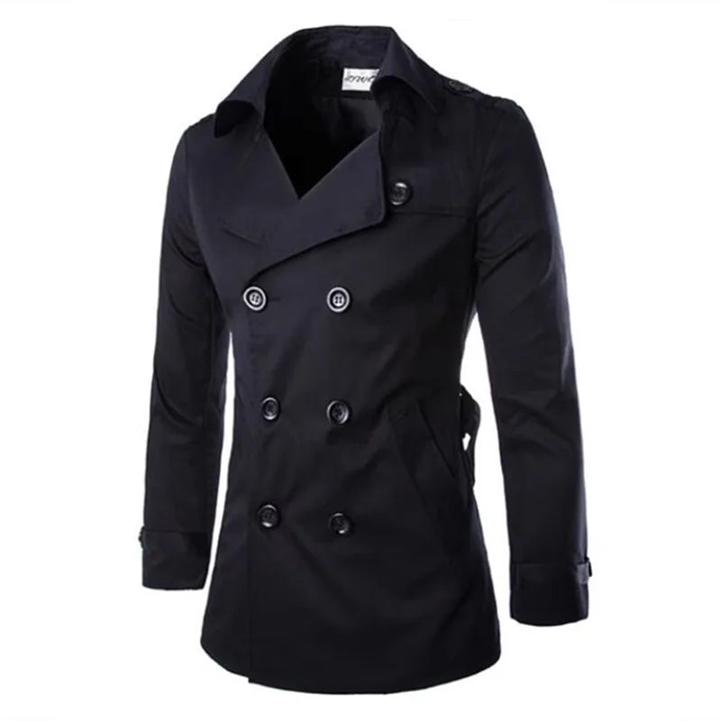 Men's slim fit mid-length trench coat in classic style with contemporary tailored silhouette