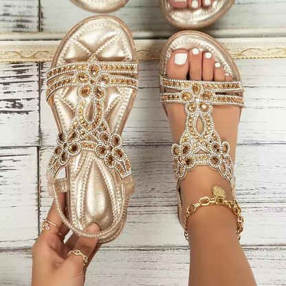 Women's boho cushioned comfort sandals with contoured footbed and free-spirited strappy design