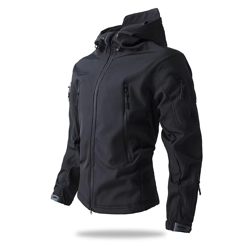 Men's gray softshell fleece jacket windproof lightweight slim-fit with zip collar outdoor style