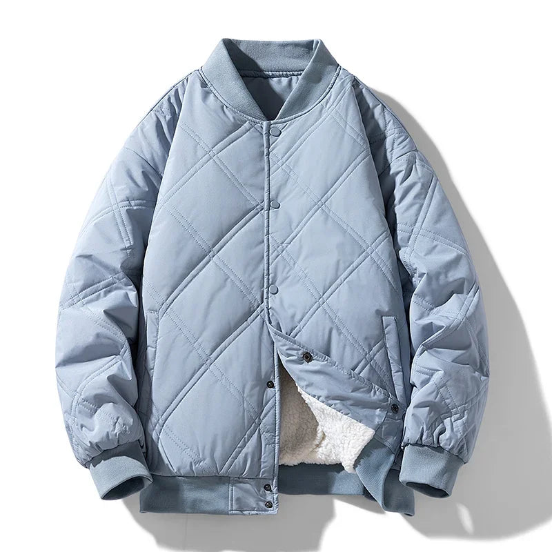 Ryder quilted fleece-lined bomber jacket in solid color with snap buttons and wind-resistant exterior
