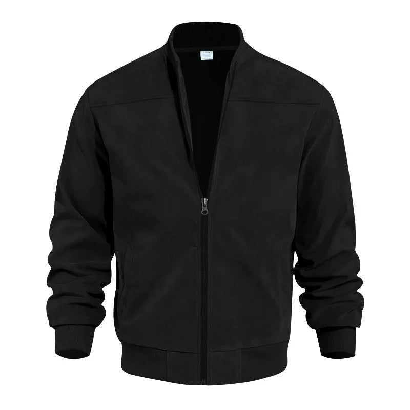 Men's brown suede bomber jacket with modern silhouette and premium soft texture by Wavlynn