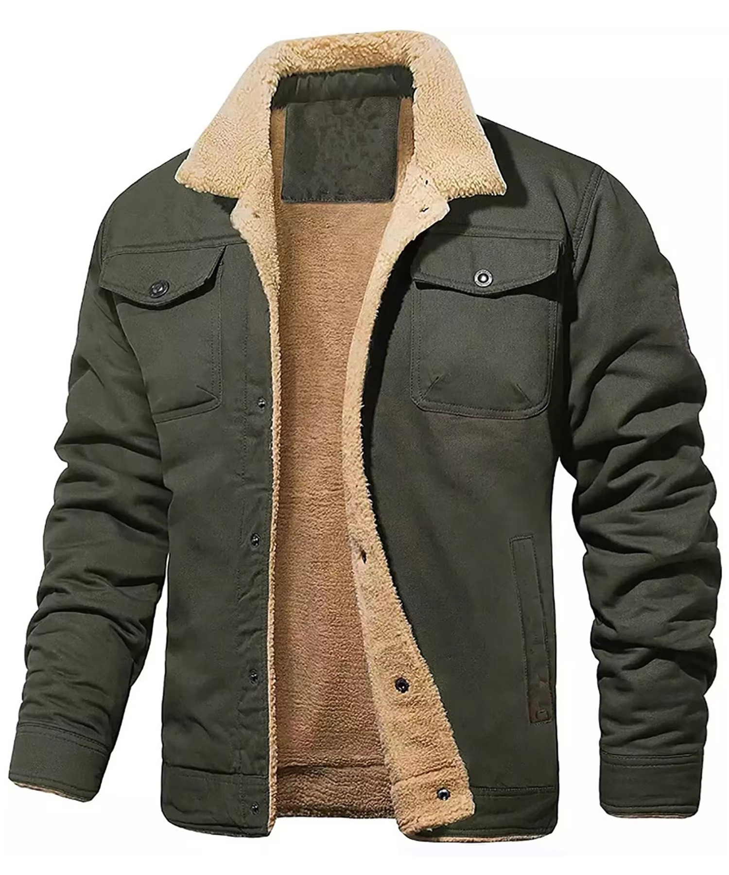 Men's fleece lined winter jacket warm insulated faux shearling interior everyday outerwear