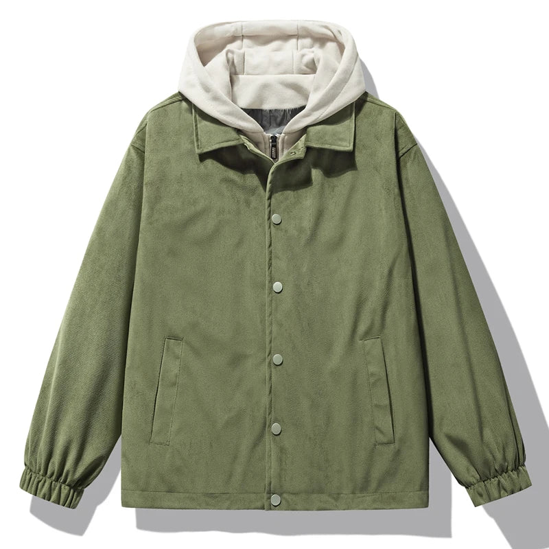 Men's Velian hooded jacket in neutral tone, relaxed urban fit with durable weather-resistant design