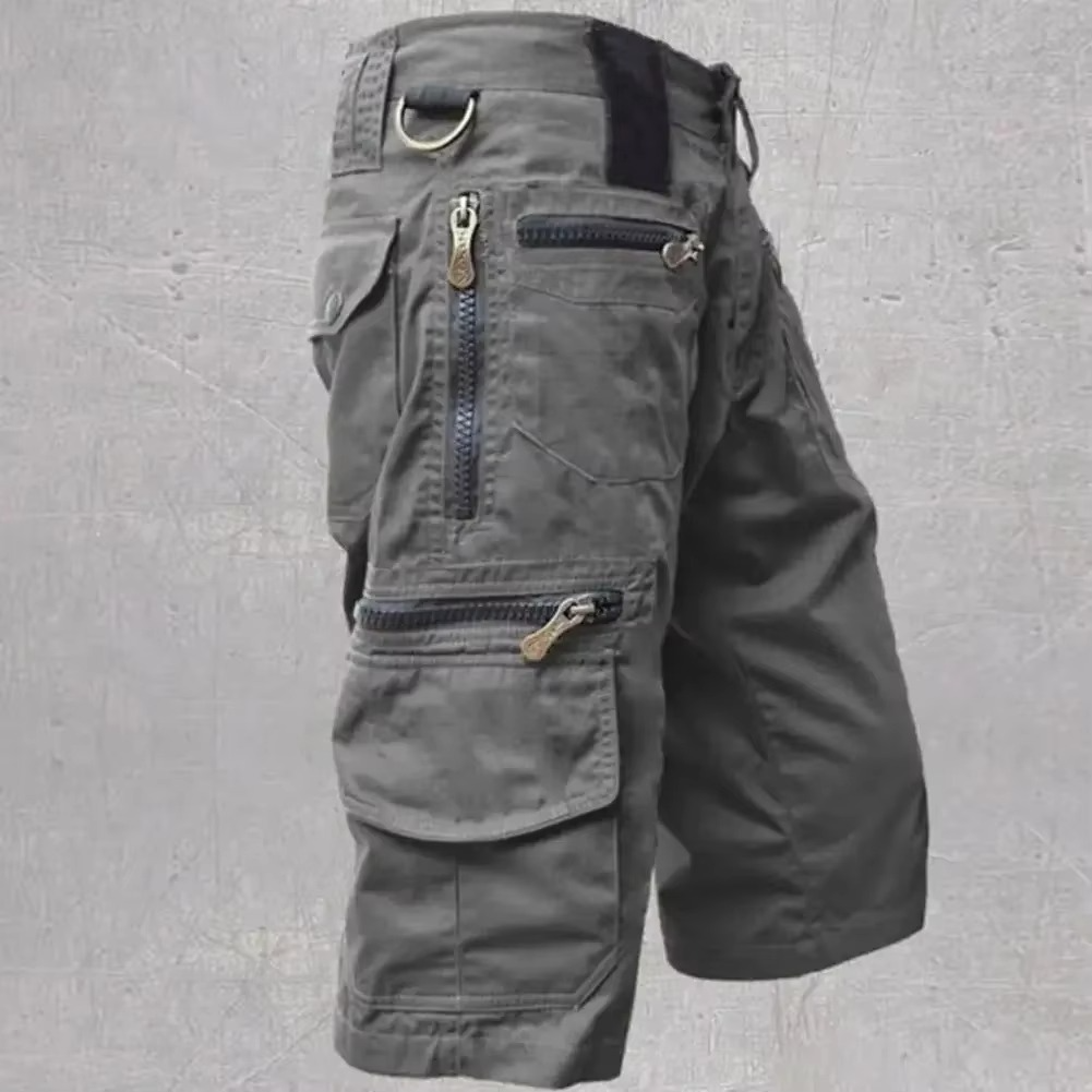 Men's tactical cargo shorts straight fit military style multi-pocket utility design for summer outdoor wear