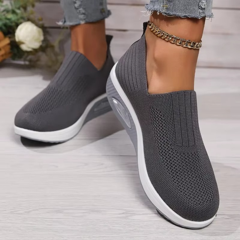 Women's breathable mesh wedge mules with air cushion sole, comfort non-slip walking shoes