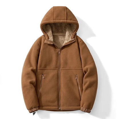 Bear Republic fleece hoodie with windproof high neck, textured trim borders, and relaxed silhouette
