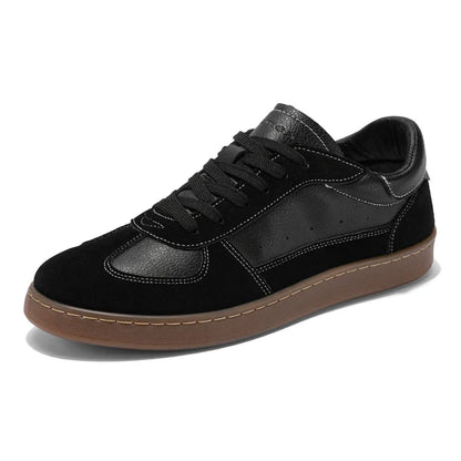 Men's low-profile suede leather casual sneaker in neutral tone with cushioned insole and non-slip rubber sole