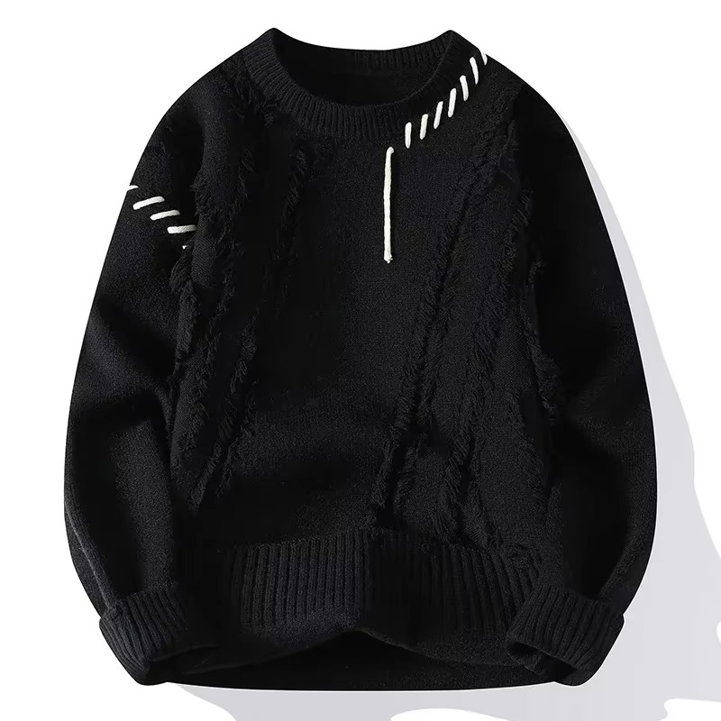 2025 Mens Streetwear Ripped Knit Sweater Hip Hop Pullover Warm For Winter And Autumn