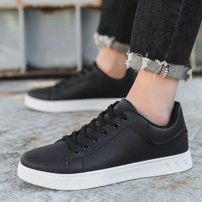 Julian men's white vegan leather low-top sneakers with cushioned insole, casual semi-formal style