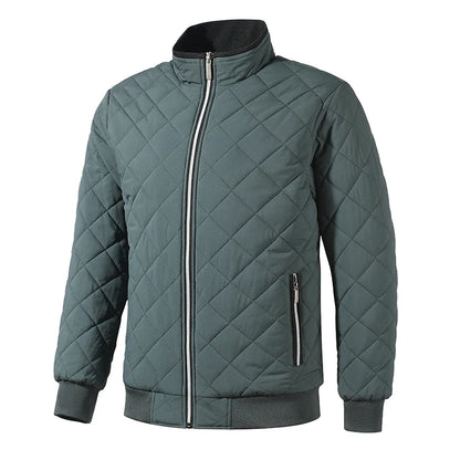 Men's black padded quilted jacket with zipper closure and high-performance insulation slim fit