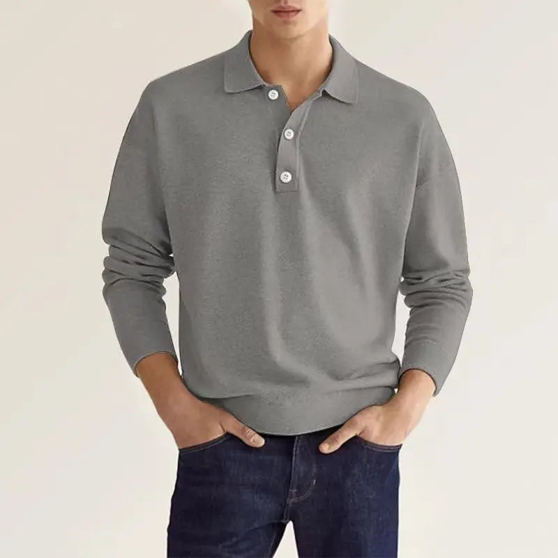 Men's long sleeve soft knit polo shirt in casual relaxed fit with classic structured collar