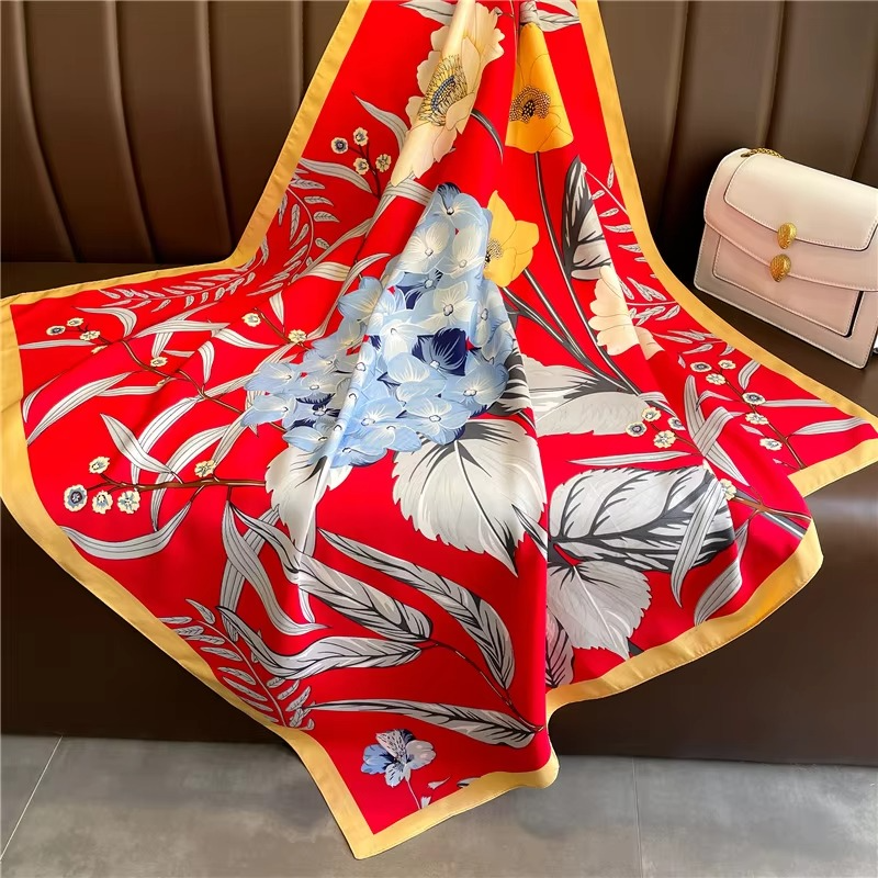 Women's silk square scarf polka dot stripe print lightweight 35x35 inch summer accessory