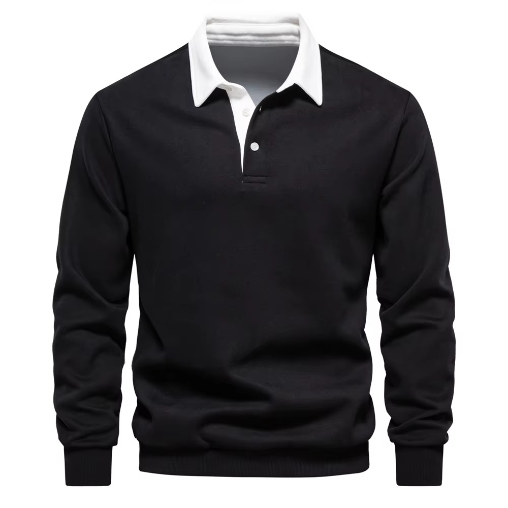 Men's autumn cotton sweatshirt polo neck casual fit versatile soft comfort workday weekend wear