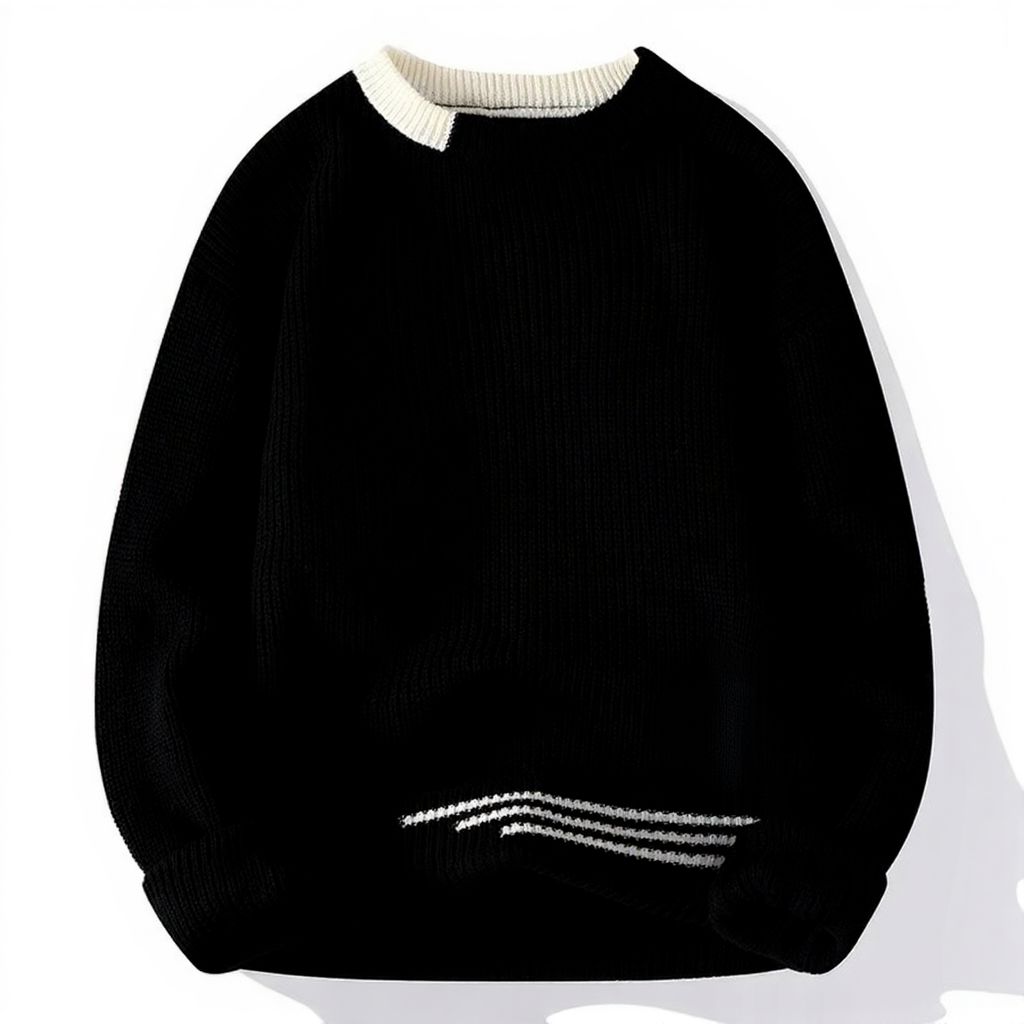 Men's slim fit patchwork knit sweater O-neck pullover with contrast panels for everyday warmth
