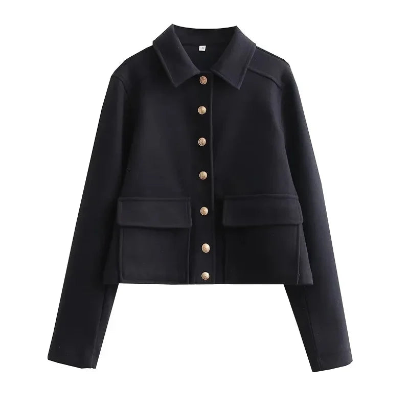Women's casual button-front jacket with pockets, relaxed fit, everyday chic style