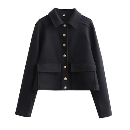 Women's casual button-front jacket with pockets, relaxed fit, everyday chic style