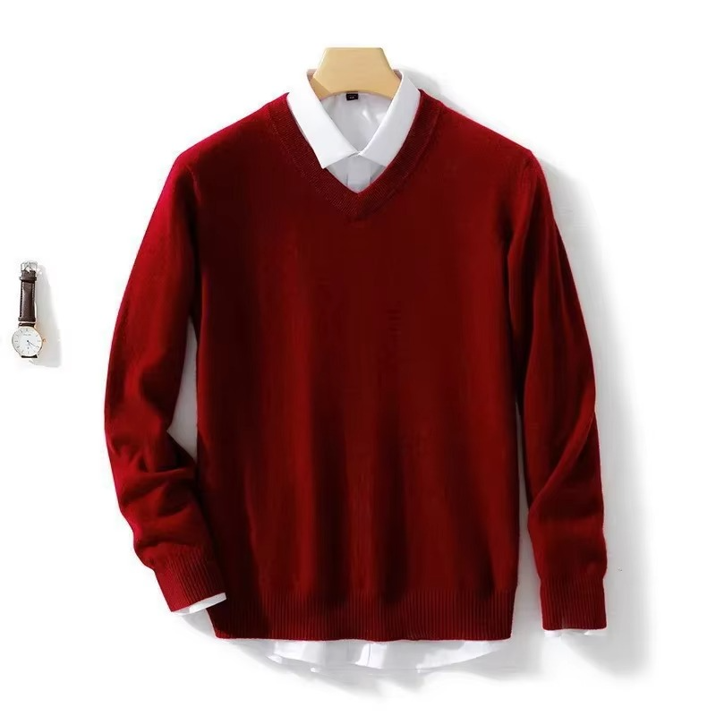 Men's wool blend V-neck pullover sweater warm knit casual fit winter style available up to 5XL