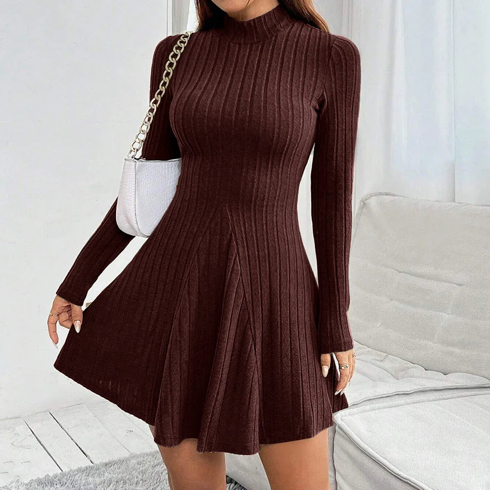 Vivienne Renée burgundy soft corduroy high-waisted A-line dress with ribbed texture