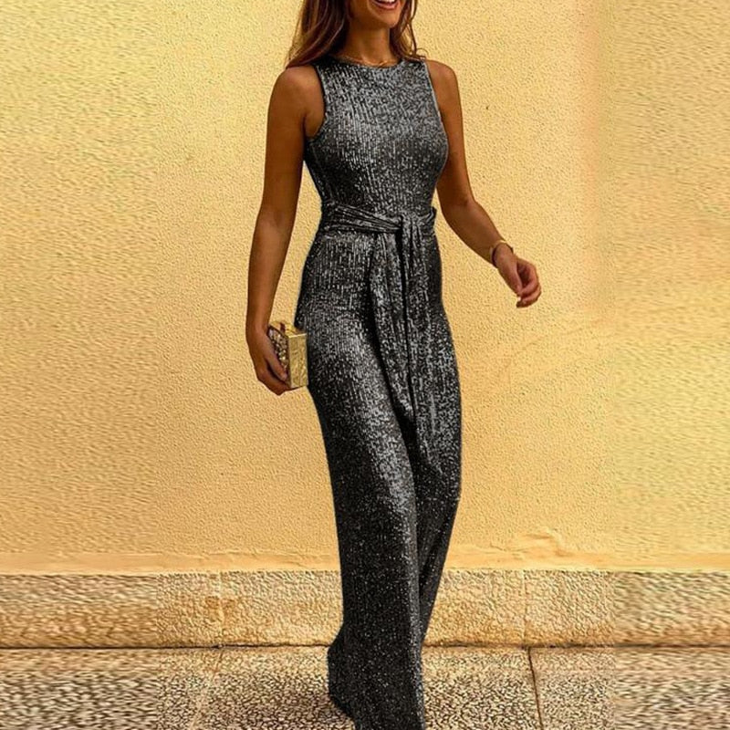 Women's floor-length sequin evening dress sleeveless fitted bodice elegant formal gown