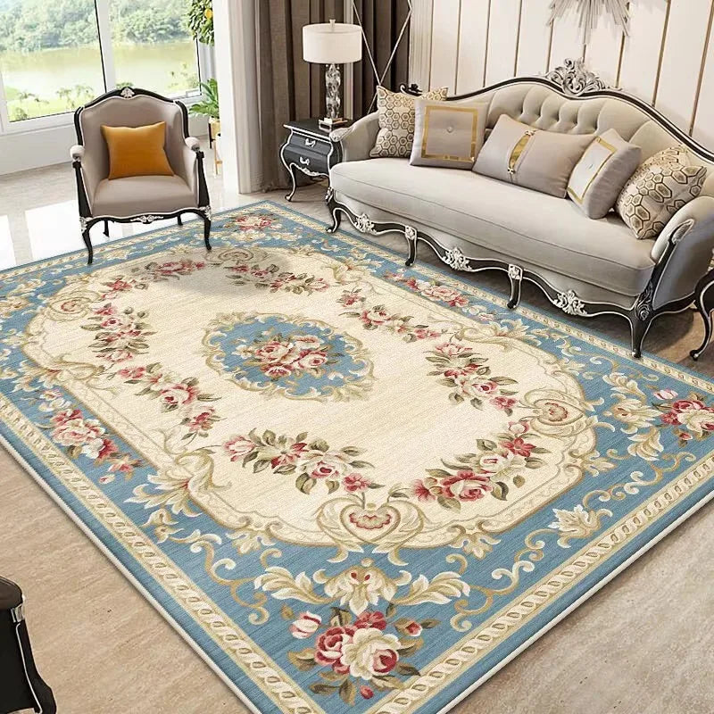 European Style Luxury Carpet Living Room Flower Pattern Decoration Bedroom Large Rugs Sofa Area Non-slip Easy Clean Floor Mat