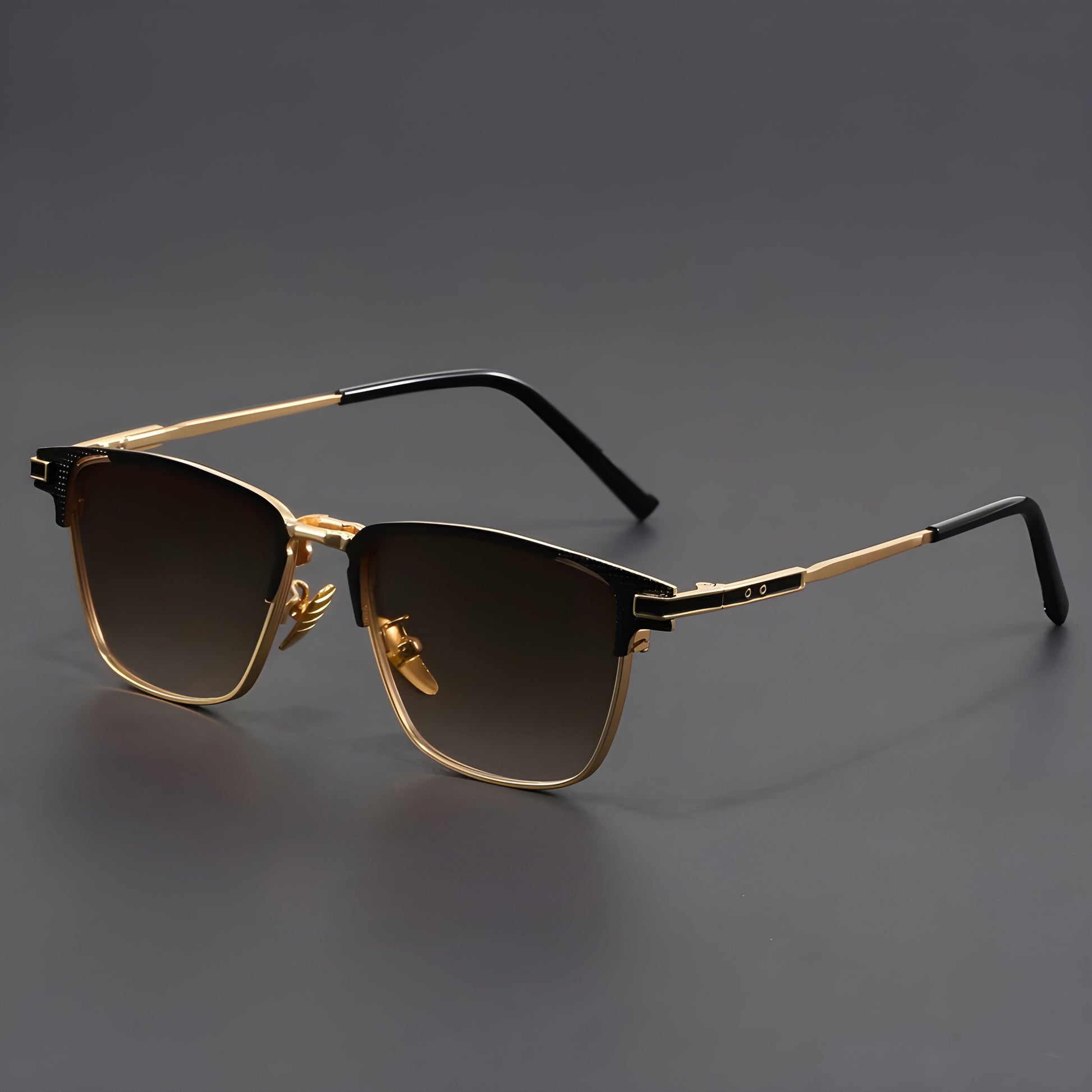 Montes gold titanium half-frame square sunglasses with polarized photochromic lenses and black accents