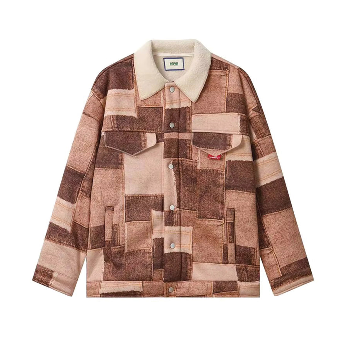 Marais vintage patchwork cotton jacket loose fit turn-down collar plaid relaxed layering style