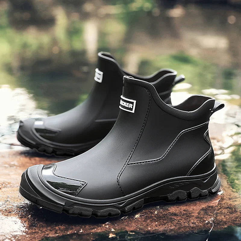 Men's brown waterproof insulated slip-on terrain boots with non-slip sole for extreme cold