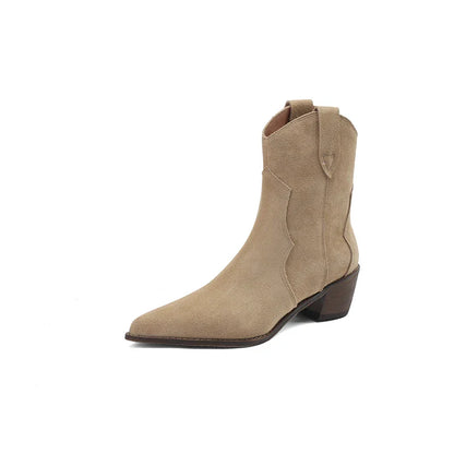 Jasmine suede leather Chelsea boots in tan western-inspired silhouette with elastic side panels