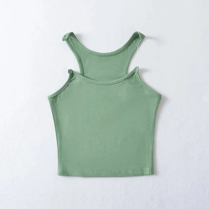 White sleeveless tank top with invisible straps, slimming fit, lightweight and perfect for layering