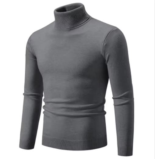 Men's slim fit thick knit turtleneck sweater in neutral tone, warm acrylic pullover for casual wear
