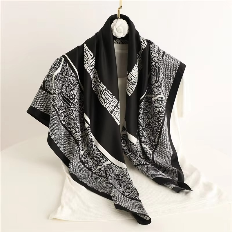 Women's silk square scarf polka dot stripe pattern lightweight summer accessory 35x35 inch