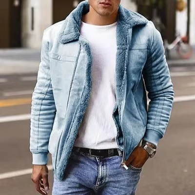 Men's brown faux fur pilot bomber jacket with shearling lining, classic silhouette for cold weather
