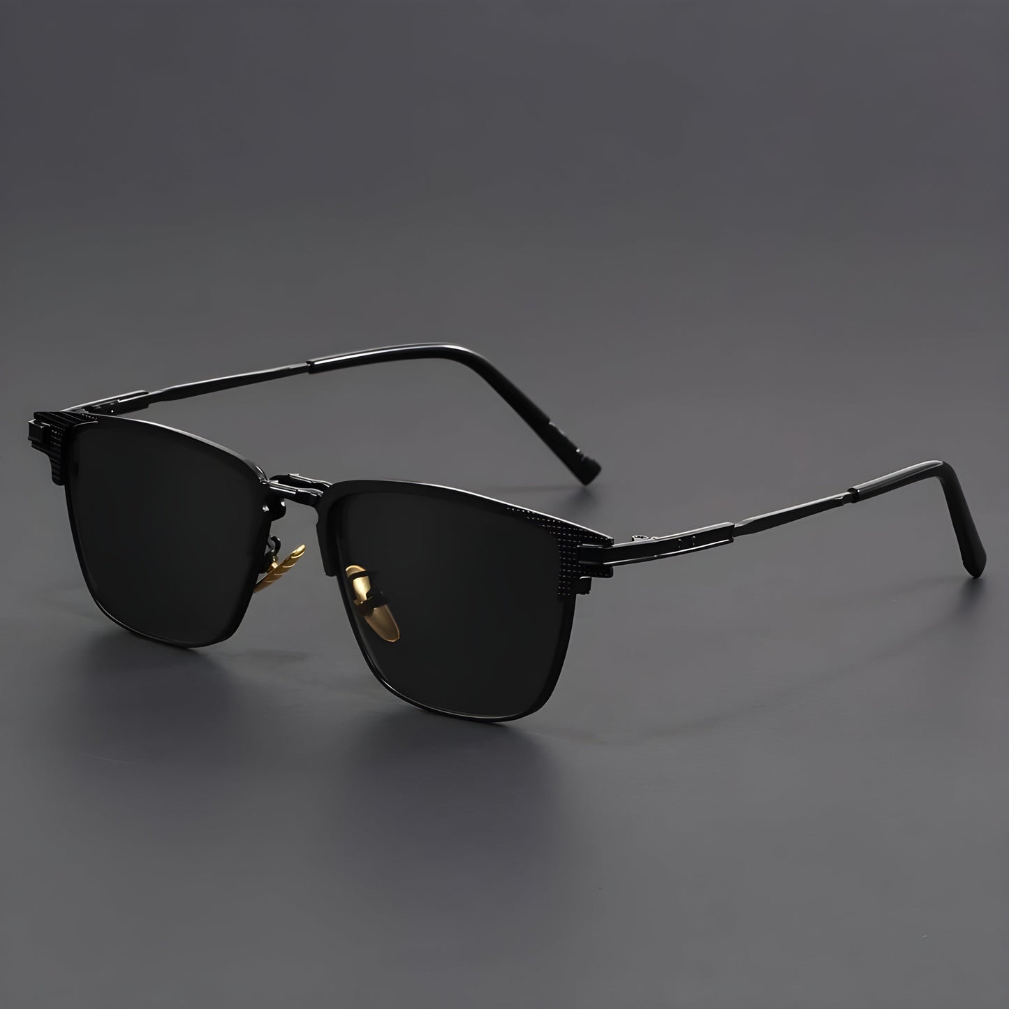Montes gold titanium half-frame sunglasses with polarized photochromic lenses and single bridge