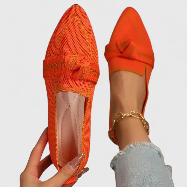 Women's pointed toe slip-on flat loafers in two-tone with elegant knot detail, polished everyday style