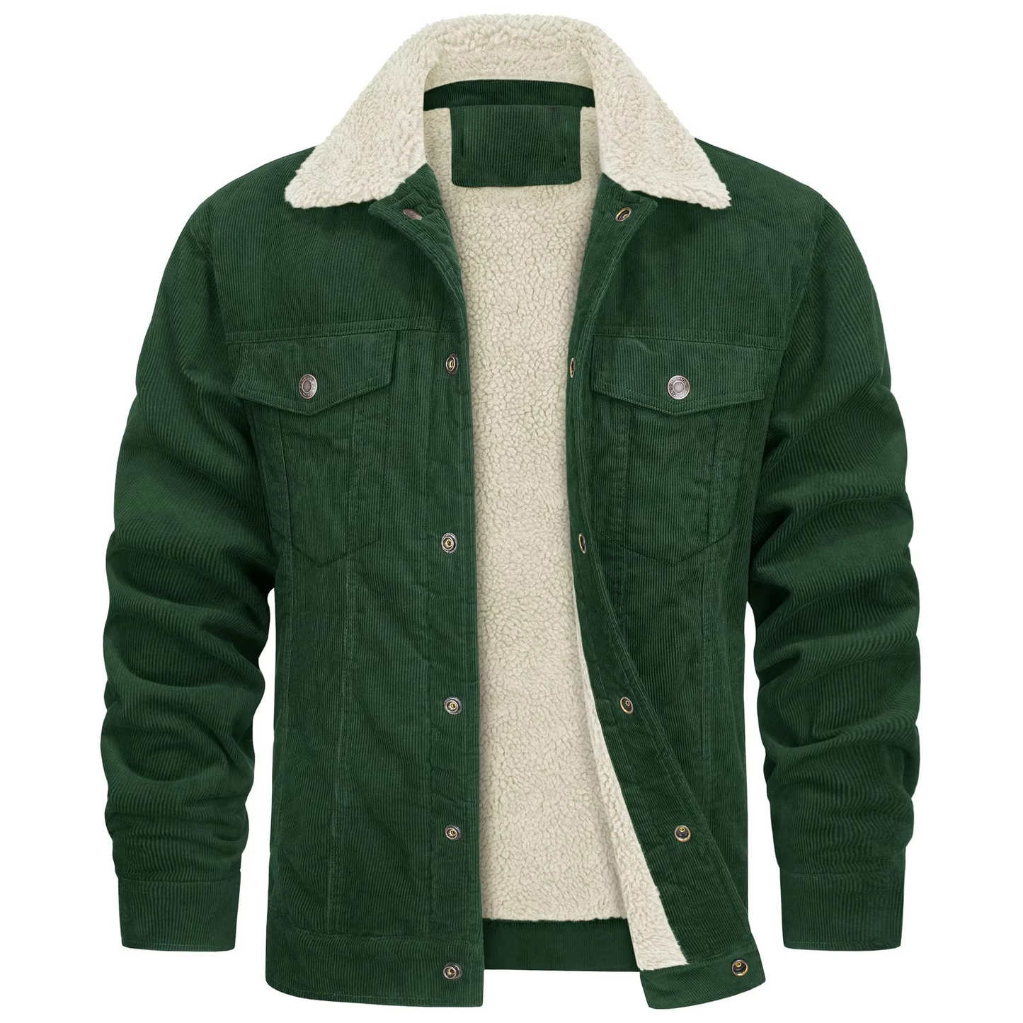 Navy corduroy fleece-lined men's winter jacket with warm utility styling and textured shell