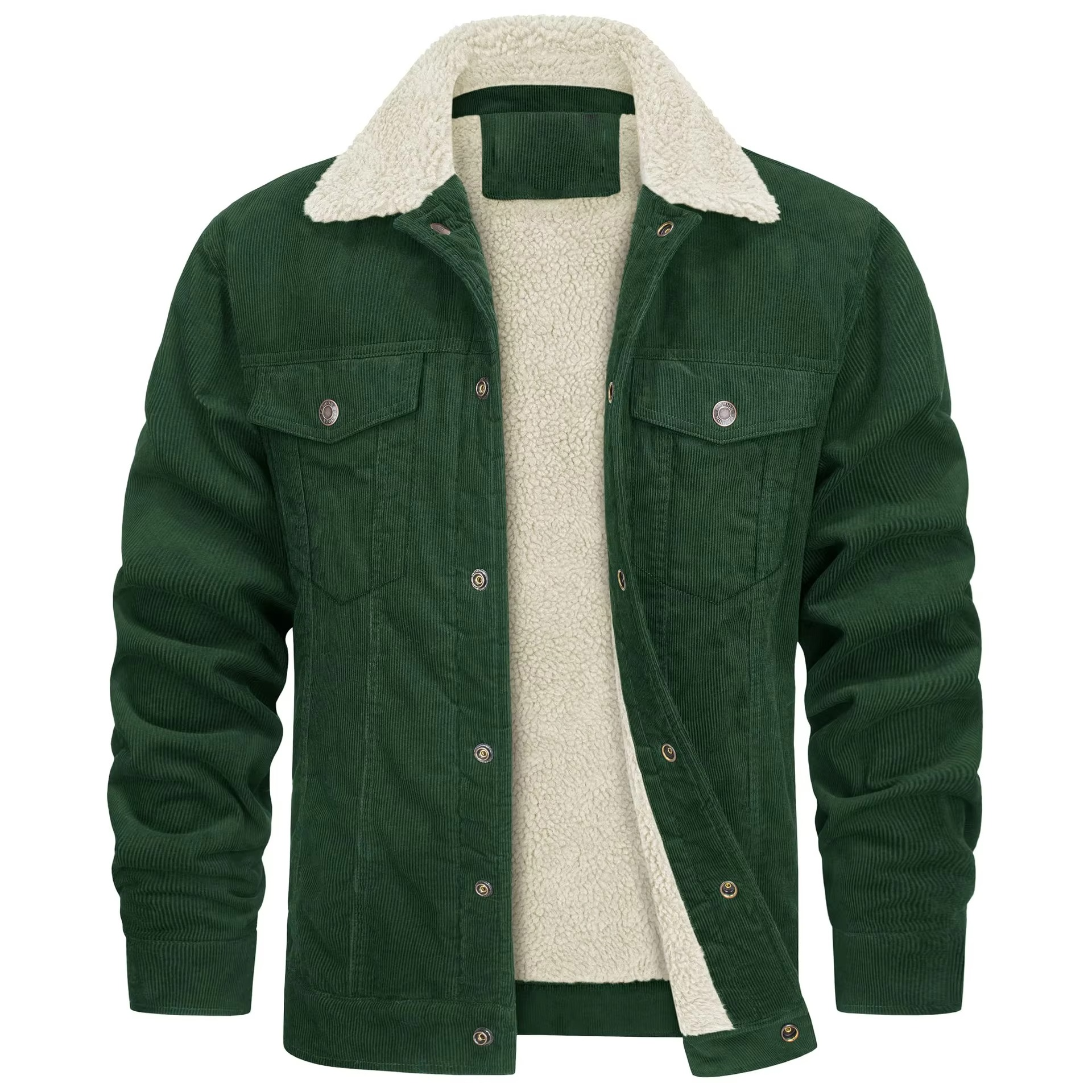 Navy corduroy fleece-lined men's winter jacket with warm utility styling and textured shell