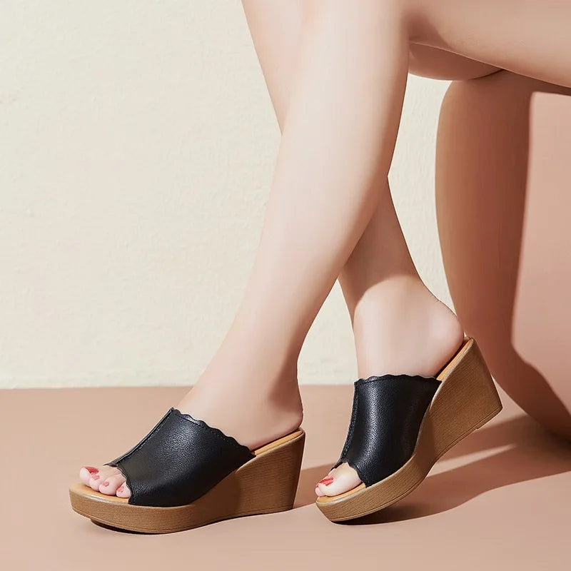 Soleil women's wedge sandals with graceful heel lift, supportive design, and timeless elegant styling