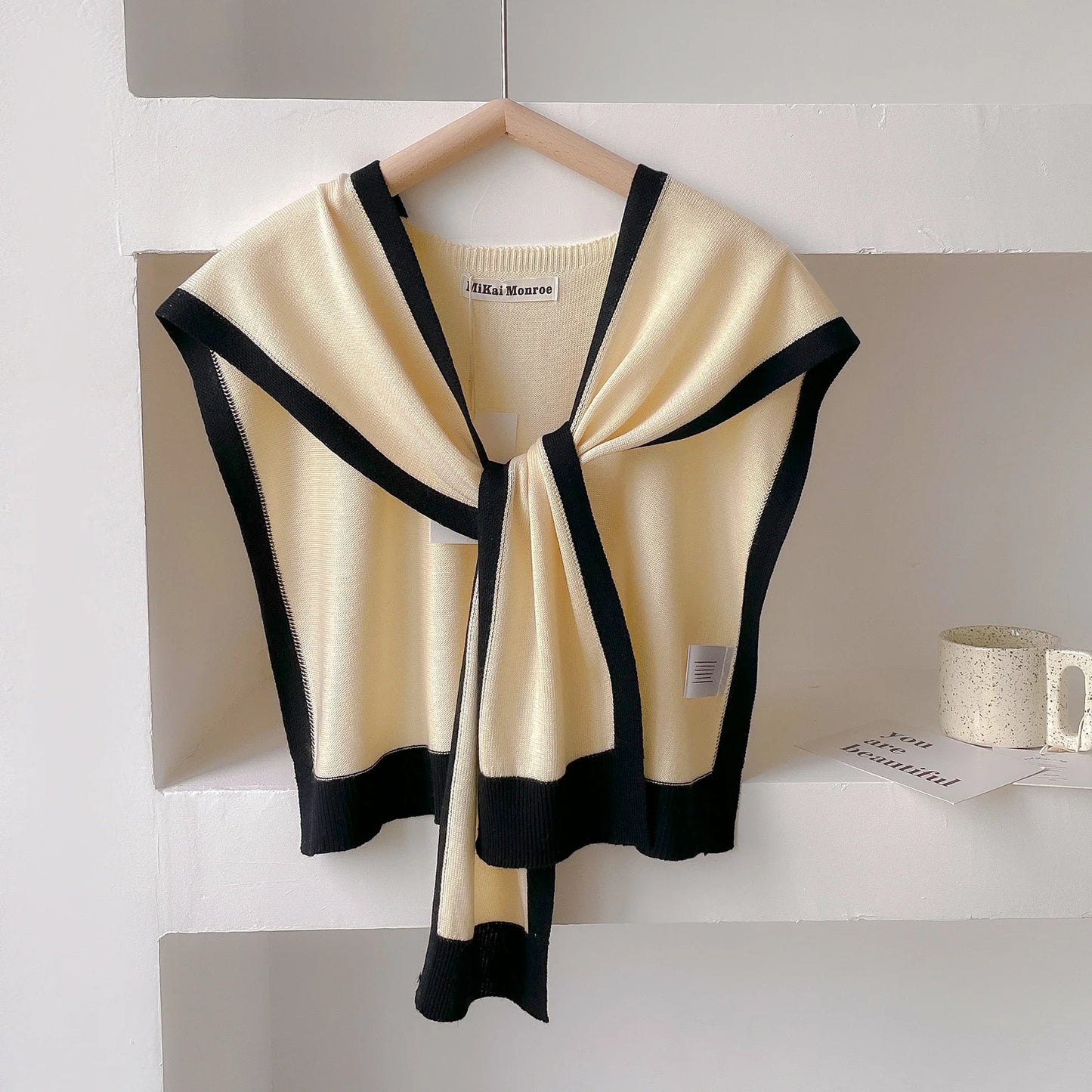 Wavlynn Emma Striped Knit Shoulder Shawl - Lightweight Versatile Wrap for Spring and Autumn