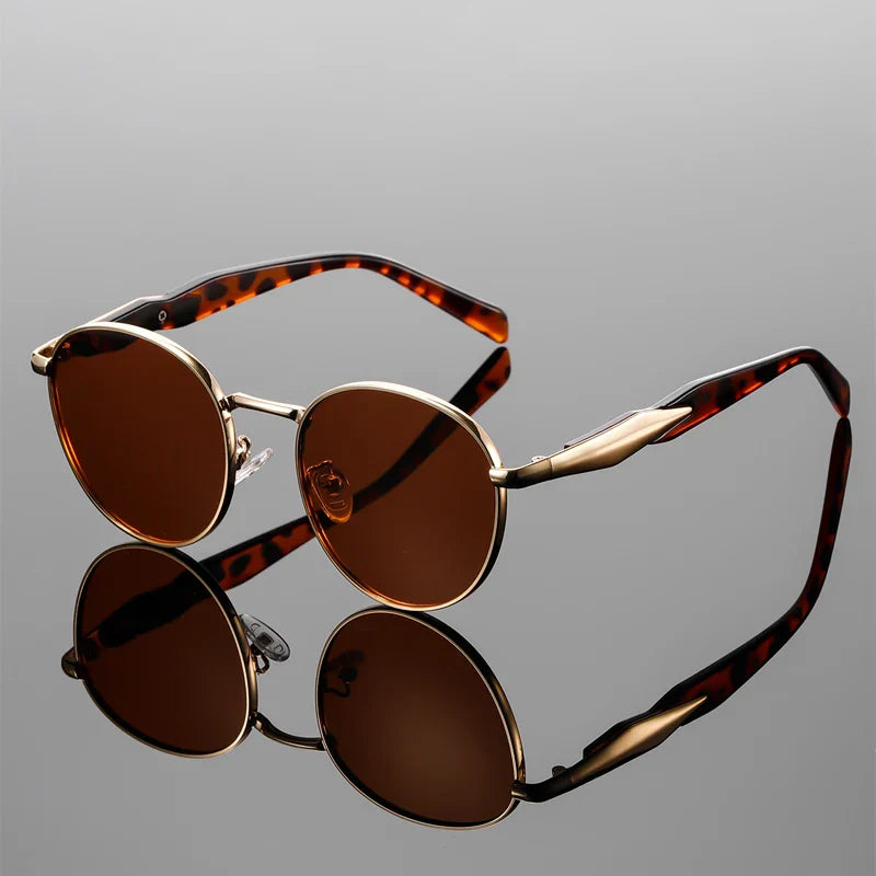 Retro oval sunglasses champagne gold rims tortoiseshell temples UV400 protection 90s style