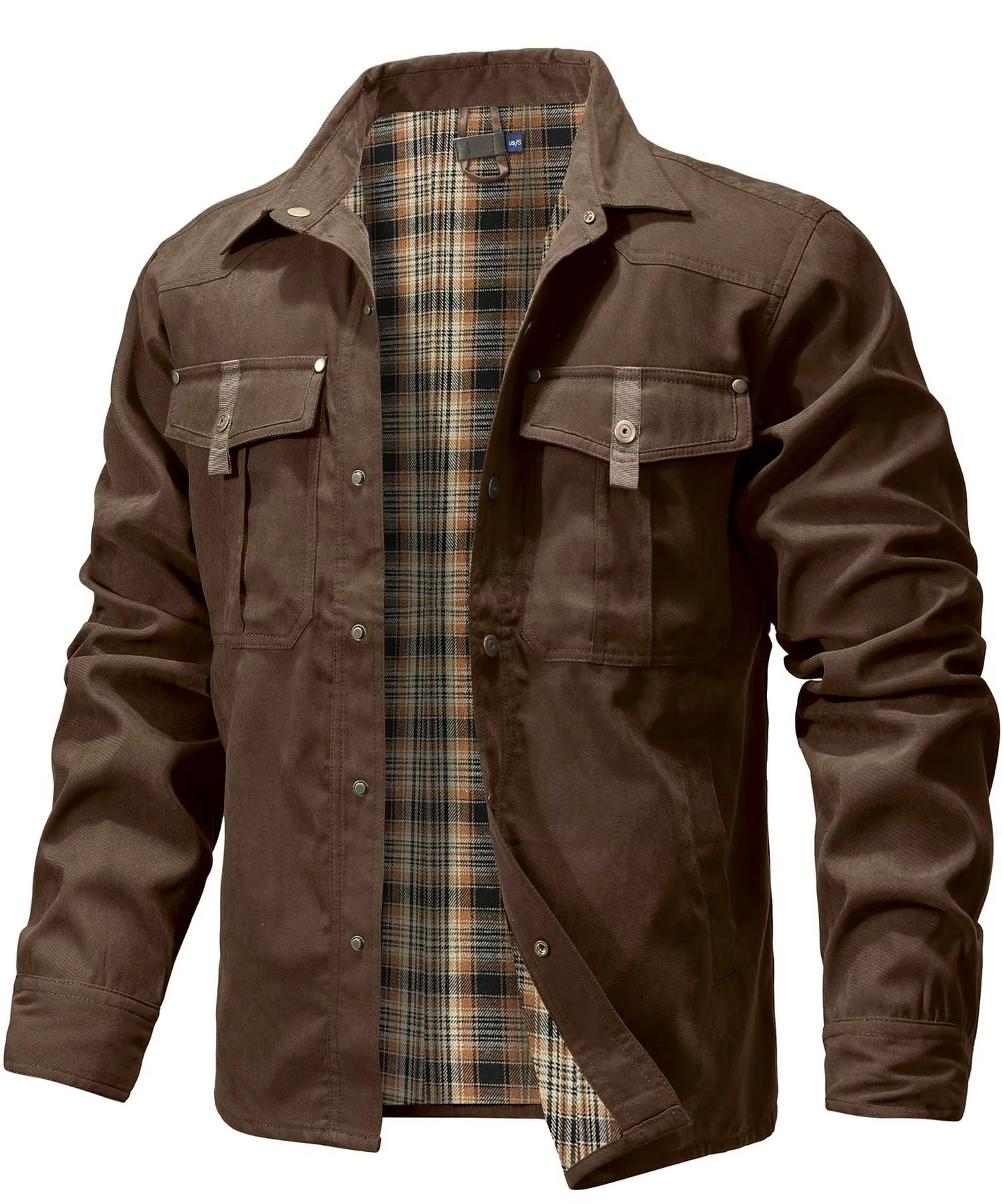 Men's flannel-lined Western shirt jacket, warm midweight overshirt with snap buttons, versatile all-season layer