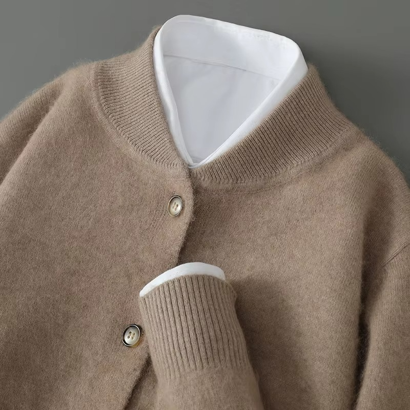 Men's mink cashmere stand collar cardigan sweater loose fit knitted coat business casual