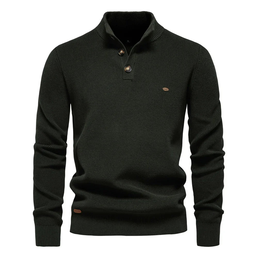 Men's Maplewood buttoned sweater classic elegant cut with subtle front button detail