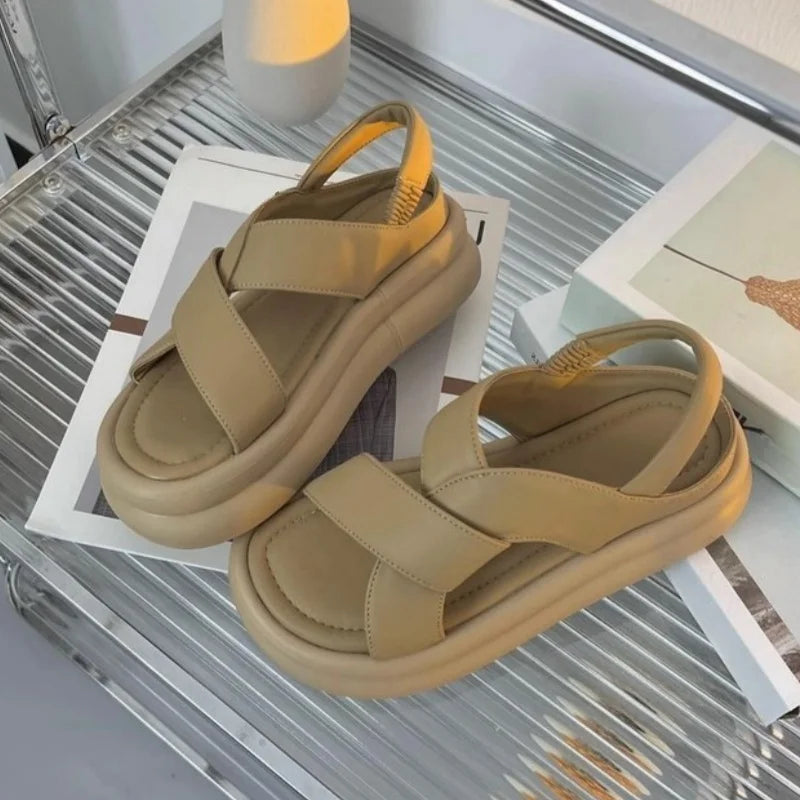 Women's comfort wedge sandals with built-in comfort support, neutral tone, flattering height boost