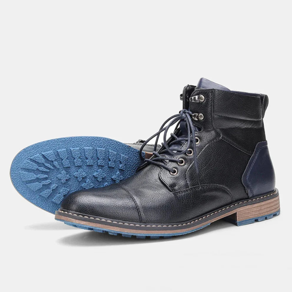 Men's Wavlynn Garrison cap toe boot weather-resistant synthetic upper blue rubber traction outsole