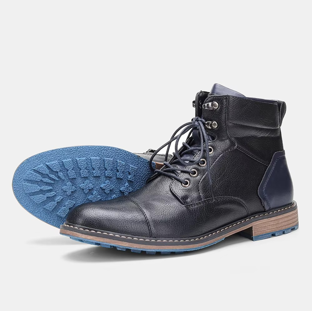 Men's brown vegan leather ankle boots refined silhouette with cushioned sole for office and weekend wear