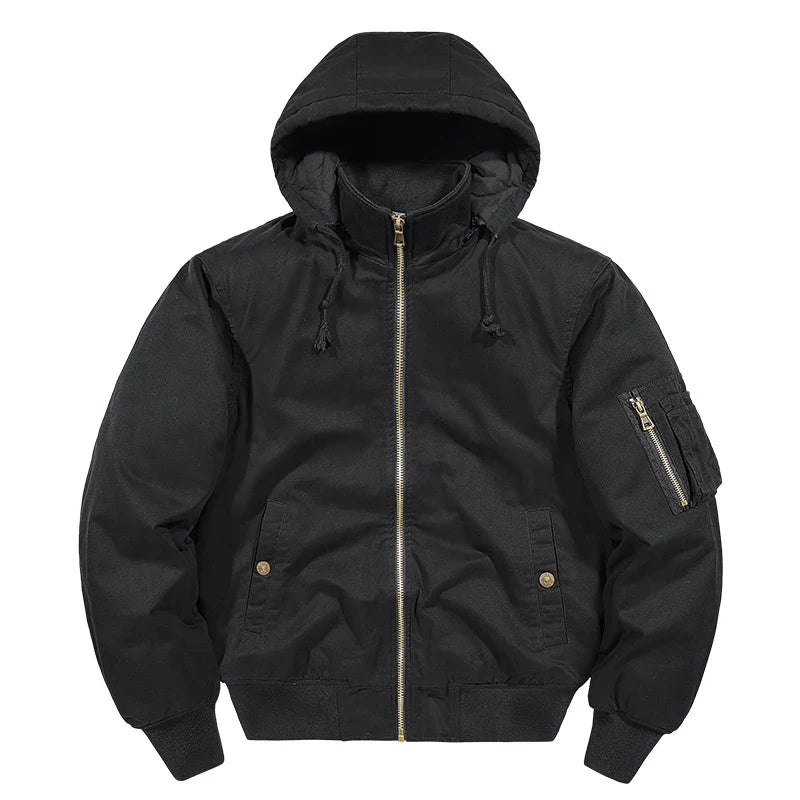 Olive utility padded jacket with quilted lining, water-resistant shell, elastic hem, and full zip