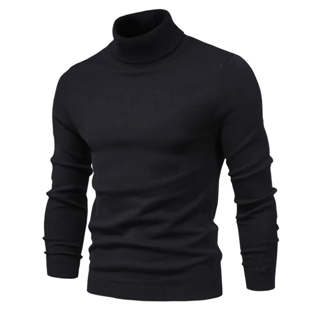 Men's slim-fit cashmere turtleneck sweater in rib-knit texture, long sleeve warm luxury style