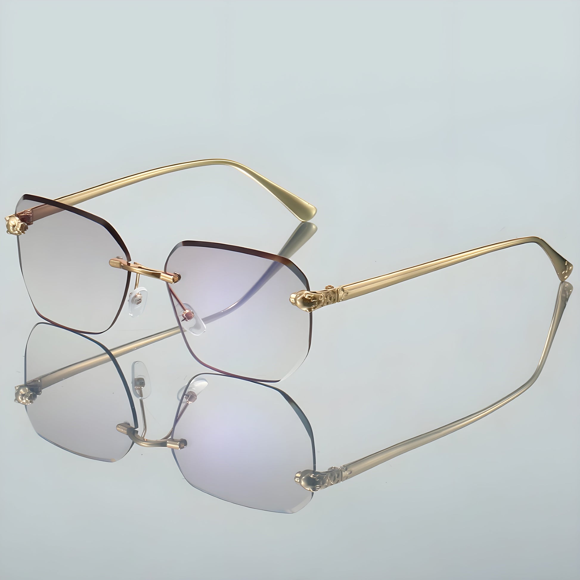 Coast rimless octagon sunglasses light gold temples gradient tinted UV400 anti-reflective lenses
